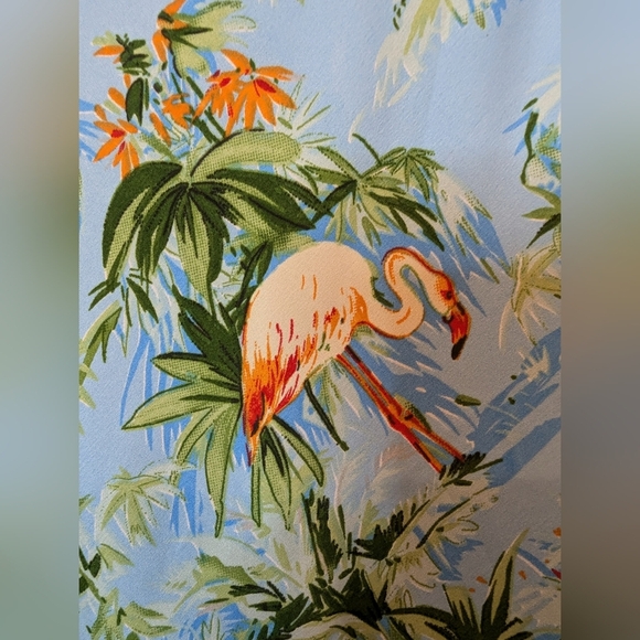 Blue tropical trapeze dress,  lightweight  One size fits Medium-1x - Picture 5 of 8